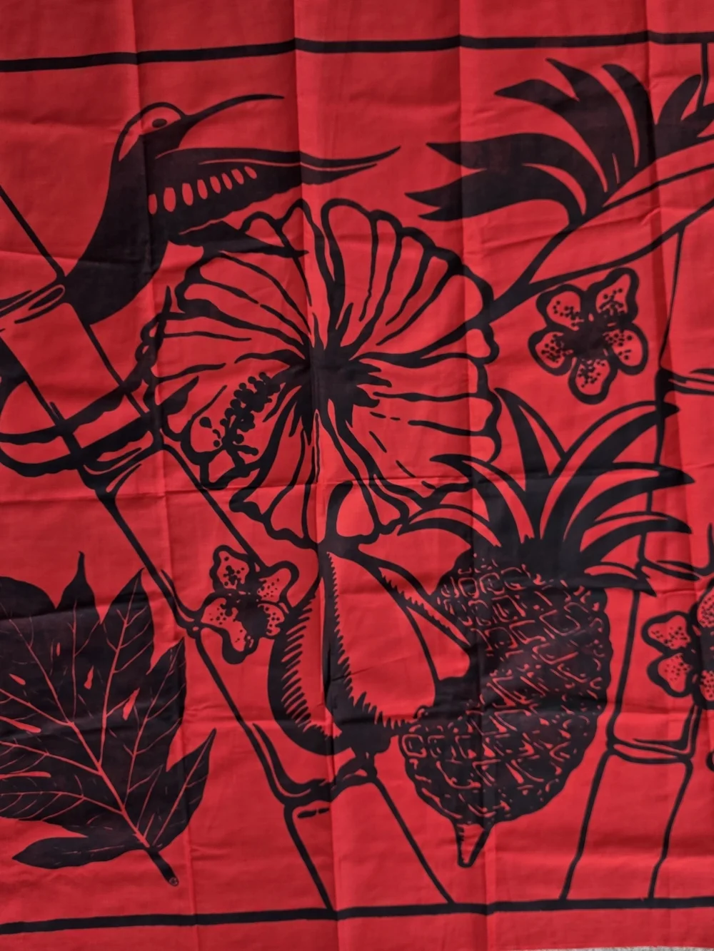 Vintage 80s Jamaica Sarong Wrap A-Kanga Red Black Beach Cover Up